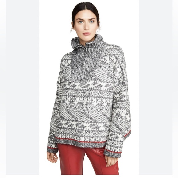 Line Helga Quarter Zip Pullover Sweater Geometric Fair Isle Alpine Gray L NEW - Picture 4 of 14